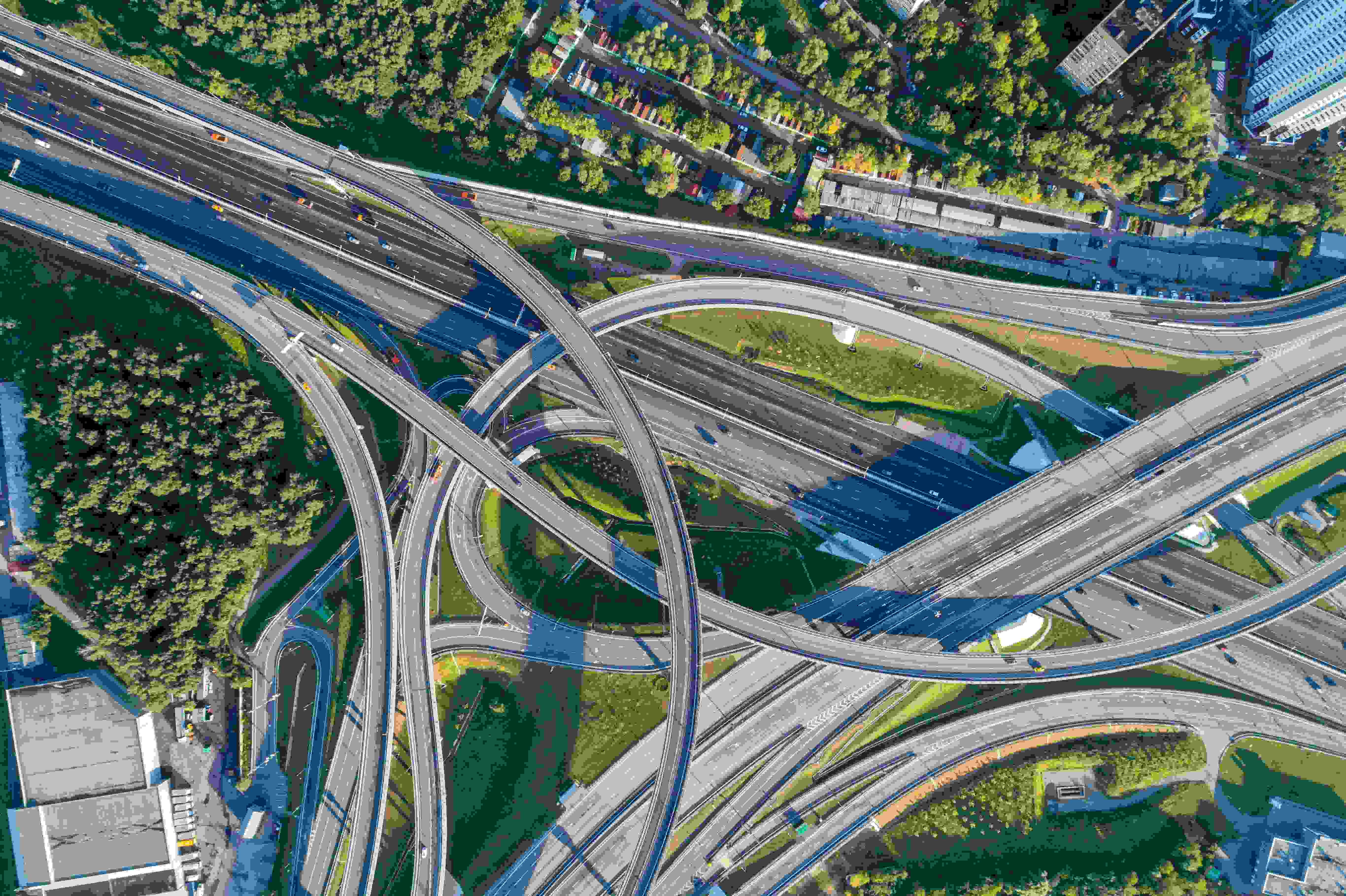 aerial view of a highway for smart city use case