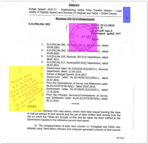 annotations on a document for checing the authenticity of it