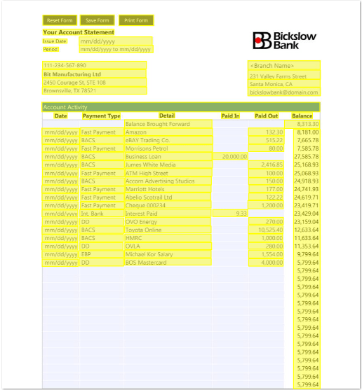 document with the values on it annotated