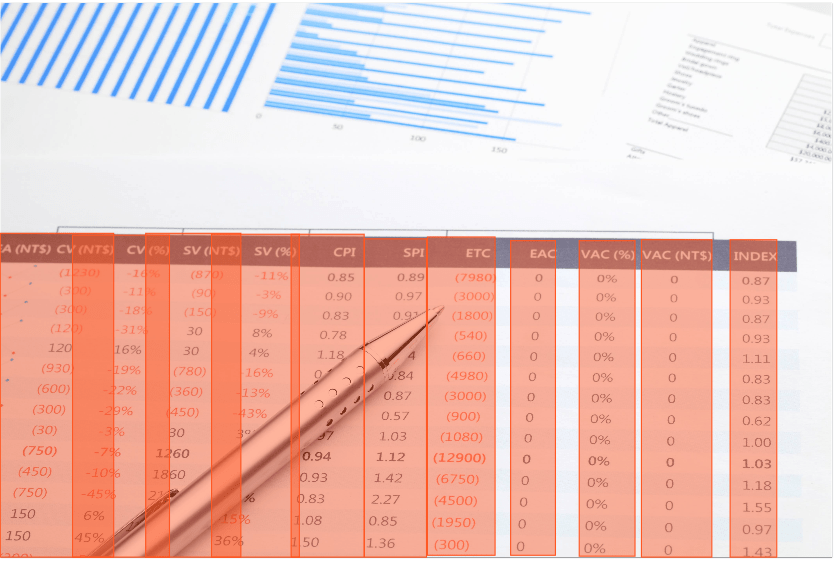 values on a document with tables annotated