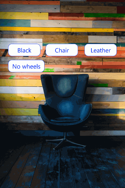 image of a black chair with tags for e commerce product recommendation