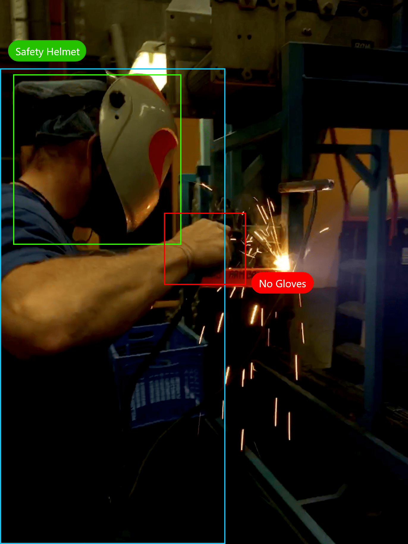 annotated image of a person working in a factory