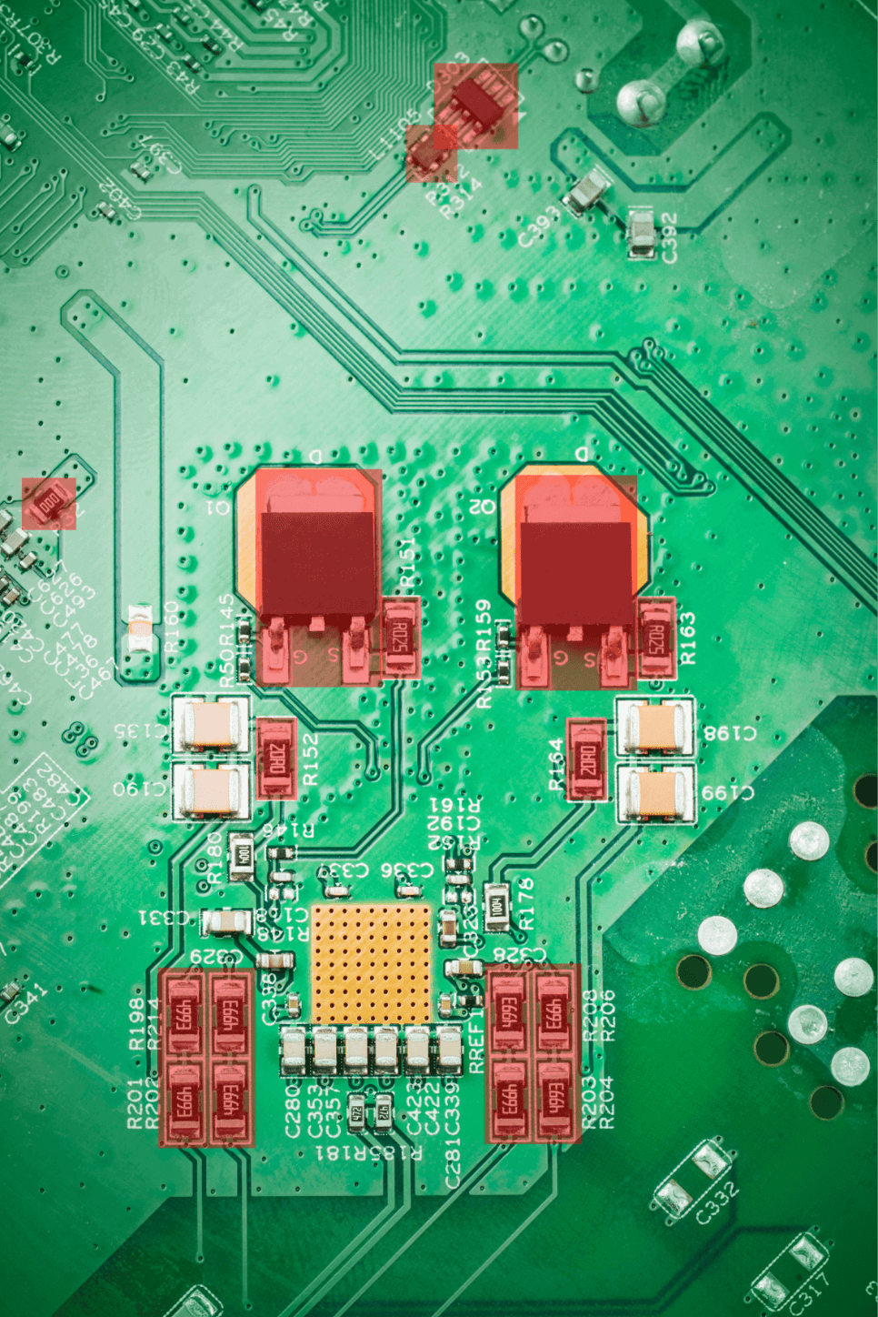 image of a PCB with annotated ic's for quality control