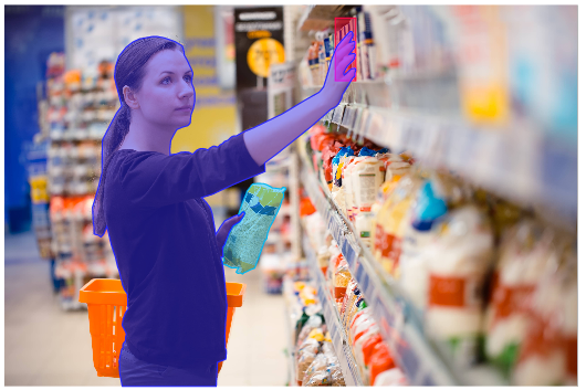 a woman picking up products from a shelf annotated using polygons